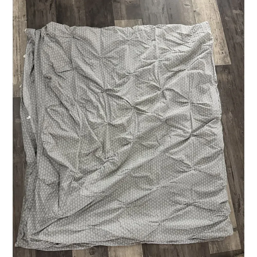 West Elm Organic Cotton King Duvet Cover Gray White Pintuck Button Closure